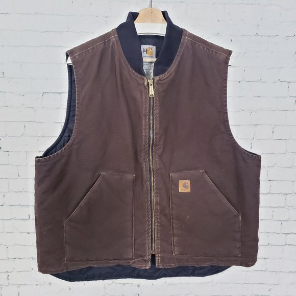 Carhartt Other - Carhartt V02 DBK Mens Canvas Quilt Lined Vest Size XL Dark Brown Full Zip